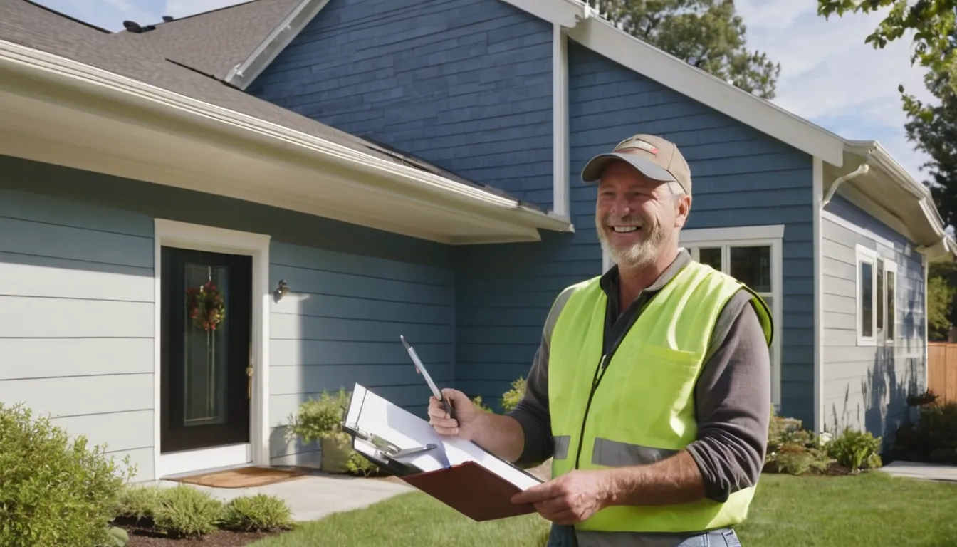 A local provider and a homeowner reviewing new vinyl siding samples outside a stucco ranch home in Antioch